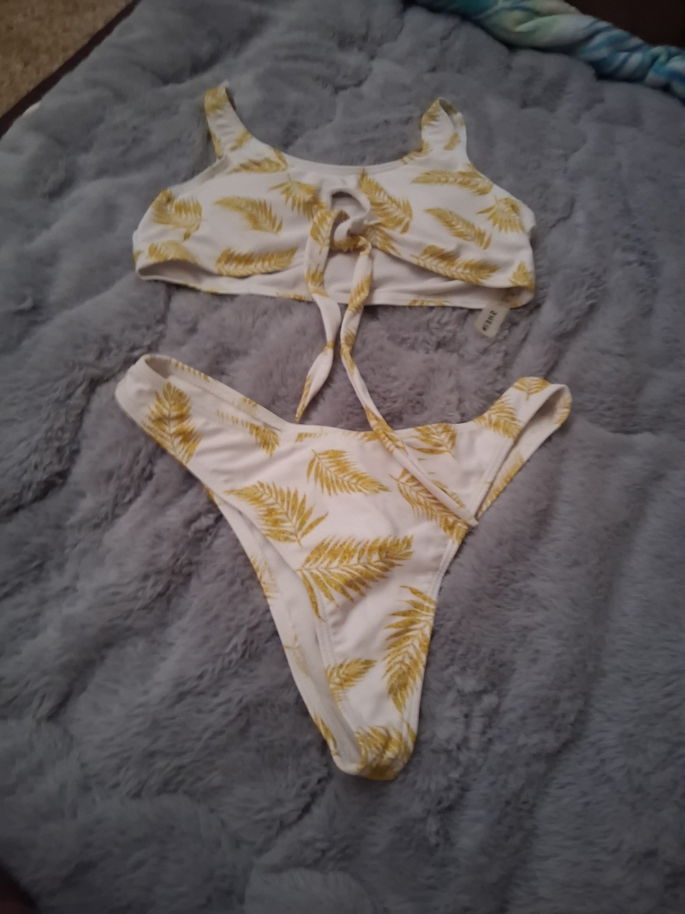 SHEIN White Bikini with Yellow Leaf Print